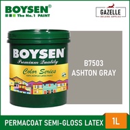 ♞,♘,♙Boysen Color Series Permacoat Semi-Gloss Latex Paint Ashton Gray B7503- 1 Liter