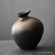 Japanese Style Coarse Pottery Black Porcelain Vase Imitating Stone Abstract Gold Glaze Flower Vase Ceramic Zen Desktop Decoration Home Retro