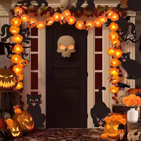 150cm Marigold Garland for Decoration Lighted Day of The Dead Dia De Los Muertos Indian Diwali Altar