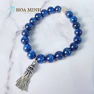 Vòng tay thiết kế đá Kyanite (Sapphia nước) tự nhiên VIP size 9.2 li phối charm bạc tua rua charm ho