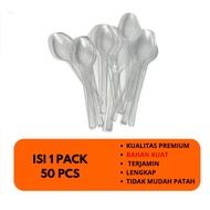 GB - TRANSPARENT PLASTIC FOOD SPOON - CLEAR STG SPOON 50PCS - CLEAR AND BLACK TABLESPOONS - FOOD GRA