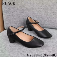 G7388-6 2 inch Black Shoes for Women Leather Materials Elegant Design Comfortable Heeled Footwear