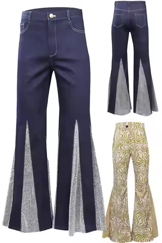 60s 70s Cosplay Role Play Retro Wide Leg Disco Pant Men Relaxed Vintage Costume Classic Flared Flare