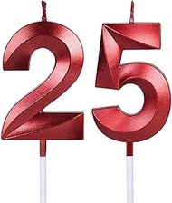 Red 25th & 52nd Birthday Candles for Cakes, Number 25 52 Glitter Candle Cake Topper for Party Annive