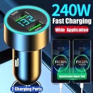240W 2 Ports Type-C DC5V PD Fast Charging Car Charger USB Type C Phone Adapter Chargers In Car for i