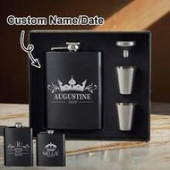 Customized Portable Liquor Flask Set, Personalized Engraved Stainless Steel Flask, Groomsman Flask, 