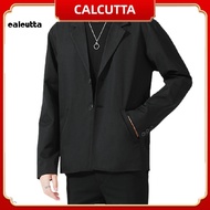 [calcutta] Men Blazer Single-breasted Solid Color Summer Lapel Pockets Jacket for Daily Wear