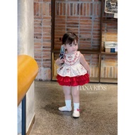 Floating layered CHERRY dress with bow tie at the back, cute for girls 8-30kg