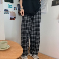 Summer Plaid Pants Men Casual Straight Trousers Street Hip-hop Wide Leg Pants