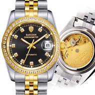 นาฬิกาข้อมือชาย BANSUODONG Automatic Mechanical Steel Waterproof Luminous Dial 18K Gold Plated Band