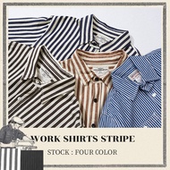 GRND American Striped Cargo Shirt Men Long-Sleeved Autumn Washed Cotton Ami Khaki Casual Couple Tops