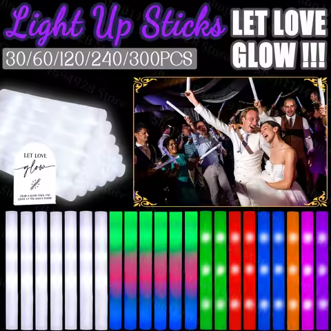 30-300PCS LED Foam Glow Stick with Sign Wedding Reception Props Light Up Stick Glow Stick for Weddin