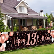 13th Girl Birthday Decoration – Black Rose Gold Foil Balloon & Happy Banner Set