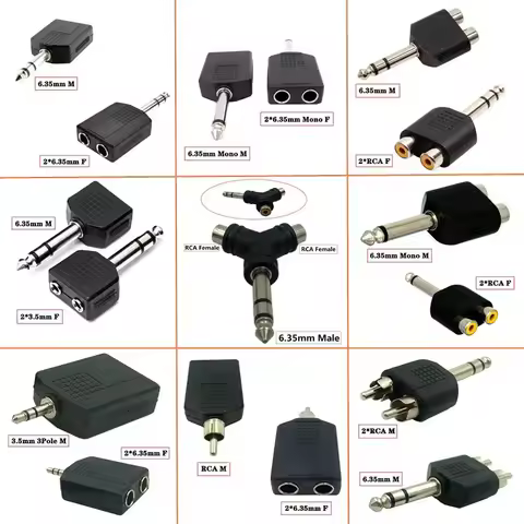 6.35mm 1/2 Audio Adapter 6.35 To Dual AV Two Lotus RCA Hole 3.5/RCA Male To 2 * 6.35 Female Amplifie