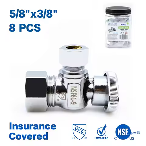 KING SMART 5/8" Comp. OD * 3/8" Comp. OD 1/4 Turn Angle Compression Stop Valve; 8Pcs/Case; 80403