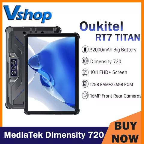 OUKITEL RT7 TITAN 5G Rugged Tablet IP68/IP69K 12GB+256GB 10.1" FHD+ 48MP+20MP 32000mAh MediaTek Dime