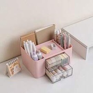 Desktop Organizer With 2 Drawers, Multi-Functional Pen Holder, 5-Compartment Desktop Organizer & Sto