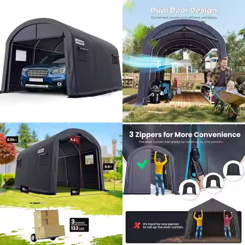 KING BIRD 10' x 15' Round Style Garage Shelter Heavy Duty Storage Shelter Carport Portable Canopy Sh
