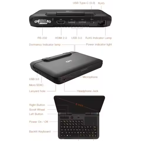 2025GPD MicroPC Mini Gaming Laptop 6.0 inch 8GB+256GB Win 10 Intel Celeron N4120 Quad Core Mini Gami