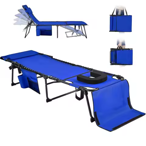 22.4" Tanning Chair with Face Hole, Adjustable 5-Position Folding Chaise Lounge Chairs, Outdoor Loun