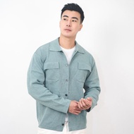 HIJAU KEMEJA JAYCE KNITTED WOOL LONG SLEEVE SHIRT (SAGE GREEN) | MEN'S LONG-SLEEVED KNIT WOOL SHIRT 
