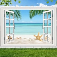 Beach Garage Door Cover 7x8ft Summer Blue Sky Ocean Palm Trees Indoor Outdoor Garage Door Banner Oce