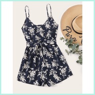 Simplee Multi Stripe & Floral Print Self Belt Plus Size Romper / Jumpshort (8 prints) A2696