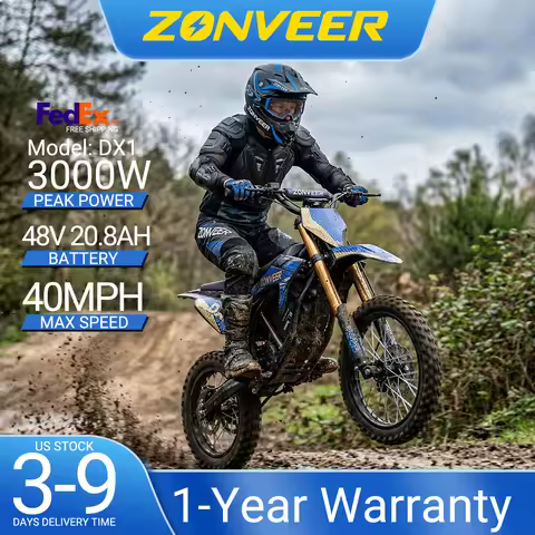 ZONVEER DX1 Electric Dirt Bike for Teens, 3000W Peak Mid Motor, 40MPH Top Speed, 48V 20.8Ah Battery,