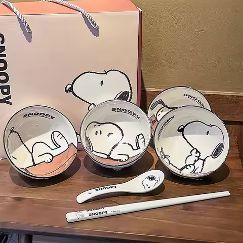 Cute Snoopy Tableware Ceramic Bowl Beautiful And High-Value Kawaii Set Bowl Anime Cartoon Household 