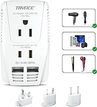Upgraded TRYACE 2000W 220V to 110V Voltage Converter Step Down Voltage for Hair Dryer,Straightener,Curling Iron,Laptop,Cell Phone.Power Converter with 2-Port USB and UK/AU/US/EU 10A Plug Adapter