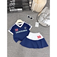 Set áo thể thao cổ tim 36 Travel kèm chân váy cho bé gái