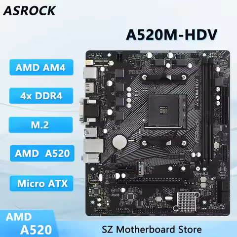 ASROCK A520 A520M Motherboard A520M-HDV Motherboard Socket AM4 DDR4 64GB Micro ATX support 5600 5800