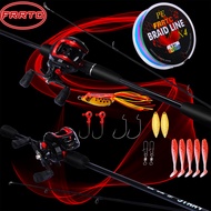 FRRTC Casting Fishing Set 2 Sections Rod and Baitcasting Red Reel Set with Fishing Line lure Combo
