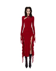 LSOUL Flemish Dress เดรสสีแดงดีไซน์เปิดไหล่แต่งระบาย