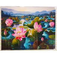 Auspicious Picture Lotus To Enhance Feng Shui Image Size 16x20 Inches (40.6x50.8 Cm.) (2988)