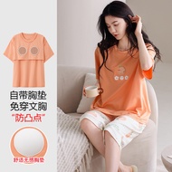 High-quality pajamas) 100% cotton pajamas set with chest pads pajamas womens summer pure cotton shor