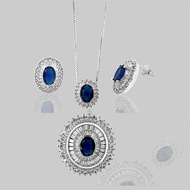Silver thai blue penden and earring set ต่างหูและจี้เป็นเช็นสีน้ำเงิน ชุดเครื่องประดับเงิน ต่างหูแฟช