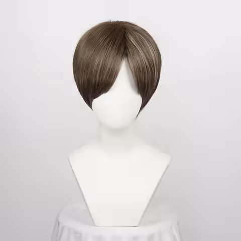 Movie Biohazard Scott Cosplay Wigs Short Brown Mixed Heat Resistant Synthetic Hair Leon S kennedy + 