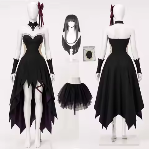 New Akemi Homura Cosplay Devil Akemi Homura Women Black Dress Outfits Gothic Lolita Evening Gown Hal