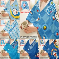 Cute Cartoon Doraemon Flannel Snap-button Blanket, Multi-functional Flannel Shawl, Wearable for Offi