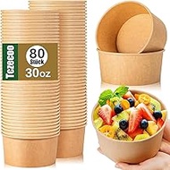 Tczecoo Pack of 80 Kraft Cardboard Soup Containers, 30 oz Kraft Paper Soup Cups, Ice Cream Sundae Ca