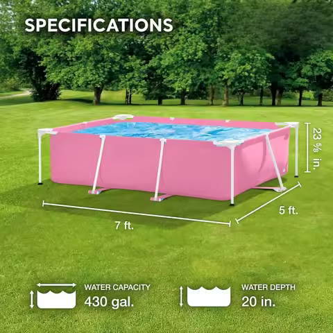 7'L x 5'W x 23-5/8"H Rectangular Metal Frame Above Ground Outdoor Backyard Swimming Pool, 439 Gallon