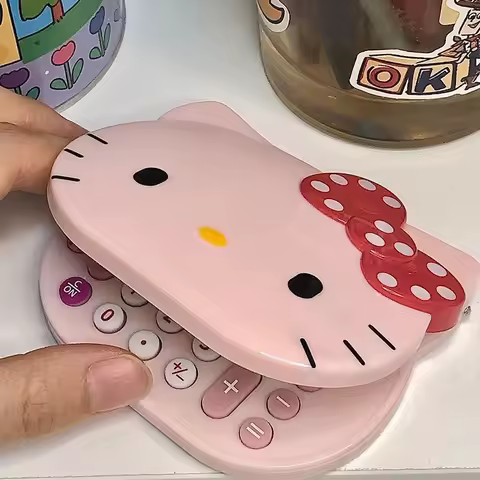 Hello Kitty Cartoon Calculator Cute and Portable Flip-Top Mirror Calculator Small Mini Makeup Mirror