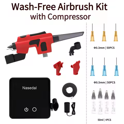 DSPIAE PT-AB 0.3/0.5mm Wash-Free Airbrush Kit with 36PSI Auto-Stop Compressor for Gundam Model Paint