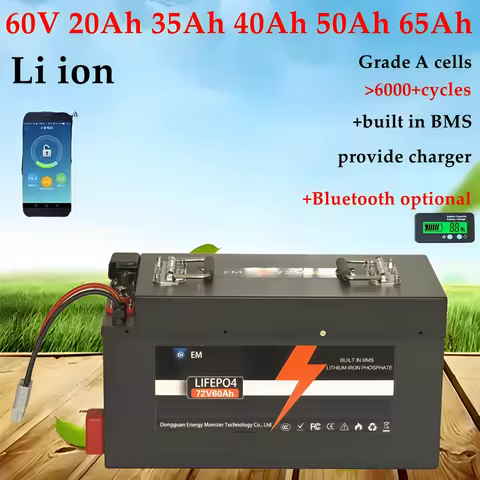 60V 20Ah 35Ah 40Ah 50Ah 65Ah Lithium ion Rechargeable Battery for 3000W Electric Vehicle Two Wheeler