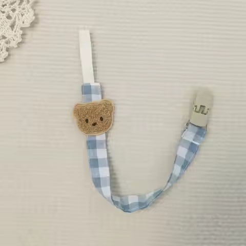 Embroidery Baby Cloth Pacifier Chain Bear Lattice Soother Holder Dummy Clips Teether Straps Nipple H