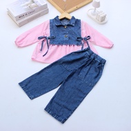 KEMEJA Aruna Kids Jeans Set I Striped Shirt Top 4-12 Years I Trendy Kids Jeans Oneset - Fashion