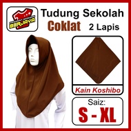 Tudung Sekolah DUA LAPIS COKLAT Koshibo/Tudung Sekolah Pengawas Koshibo Licin(READY STOCK)#FastDeliv