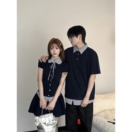 2026 Couple Wear Summer Wear Women Fake Two-Piece Lapel Top Two-Piece Female Fake Two-Piece Male T-S