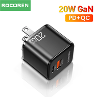 Rocoren 20W GaN Charger PD Fast Charging Charger Dual USB Type C PD3.0 QC3.0 Quick Charging สำหรับ iPhone 14 13 Pro Max Xiaomi POCO